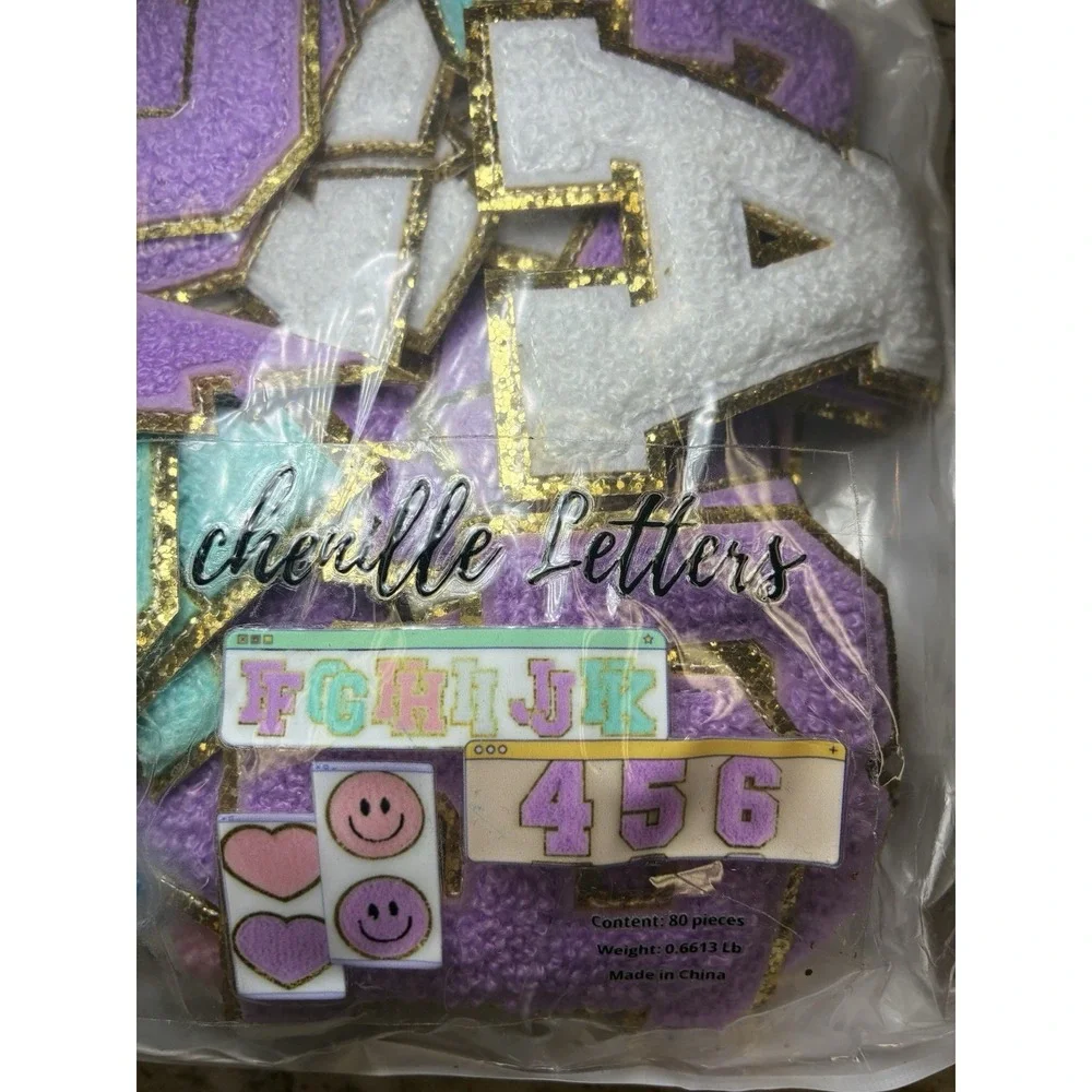 Chenille Letters Logo Iron-On Embroidered Patches 80 Pack for Clothes